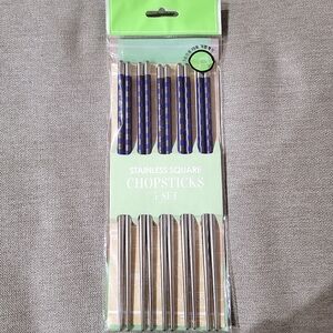 Stainless Blue Pattern Square Chopstick Set